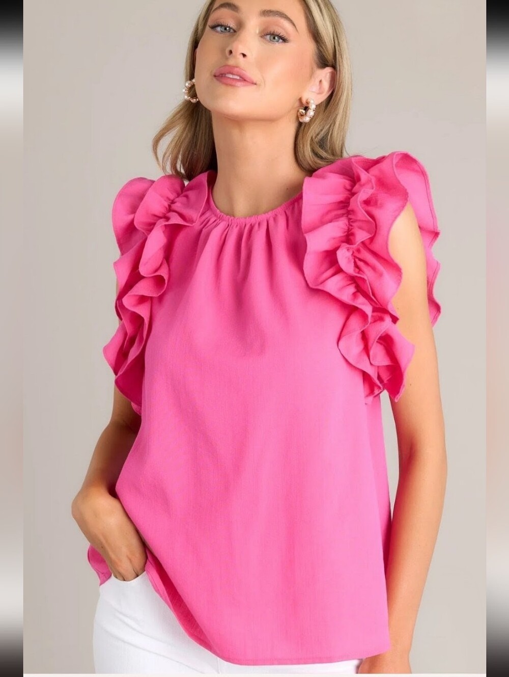 Entro Dawn of My Heart Hot Pink Ruffled Sleeve Flutter Top Blouse Small - Picture 11 of 12